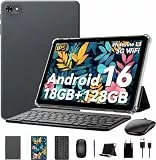 Zenva Tablet mit Tastatur und Stift - Android Tablet 10 Zoll mit 18GB RAM + 128GB ROM (2TB TF), Gemini AI, 5G WiFi & BT 5.3, 6000mAh, Dual Kamera, 2 in 1 Tablet, GPS, Face ID