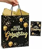 Geschenktüten Geburtstag Schwarz Gold, Geschenktüte mit Geburtstagskarte für Frau Mann Junge Mädchen, Geschenkverpackung Papiertüten mit Henkel und Seidenpapier - Alles Gute zum Geburtstag