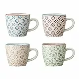 Bloomingville kleine Tassen Emma Retro Tassen ideal für einen doppelten Espresso oder einen kleinen Kaffee Crema ø 7,5 x H 7,5 cm, blau rot orange grün, Keramik, 4er Set
