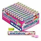 Mentos Erdbeere-Mix Dragees, süß-saure Frucht-Bonbons, fruchtig-spritzige Kaubonbons, Süßigkeiten Multipack (40 Rollen), vegan