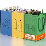Lifewit Mülltrennsystem für Küche，Mülleimer 3 fächer für Papier, Glas und Plastik ，Recycling behälter, Altpapier sammelbehälter und Pfandflaschen sammelbehälter, 3 X 45L, Einfache Entleerung