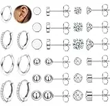 JeweBella Kleine Ohrstecker Chirurgenstahl für Damen Mädchen Silber Creolen Ohrringe Set Opal Kugel Cubic Zirkonia Ohrstecker Hypoallergen Knorpel Schläfer Huggie Ohrringe für Mehrere Piercings