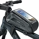 Lamicall Fahrradtasche Rahmen, Rahmentasche Fahrrad - [Einhändig Öffnen & Schließen] 1,6L Wasserdicht Handytasche Fahrrad, Handy Oberrohrtasche mit TPU Sensitivem Touchscreen für Smartphone 7 Zoll