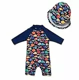 BONVERANO Baby Junge EIN stück 3/4 der ärmellänge UV-Schutz 50+ Badeanzug MIT Einem Reißverschluss…(Bunte-Fisch, 18-24Monate)…