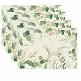 Tischsets platzsets Stoff,tischset grün eukalyptus deko,4pcs platzsets abwaschbar,Baumwolle Leinen tischsets Stoff für Partys,küche deko Tisch (44 * 33cm)