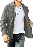 Meilicloth Cord Hemd Herren Hemdjacke Hemden Langarm Button Placke Langarm Regular Fit Casual Grau S