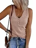 Saodimallsu Damen Tank Tops Sexy V-Ausschnitt Top Ärmellose Henley Shirts Sommer Gerippt Cami Bluse mit Knöpf Rosa M
