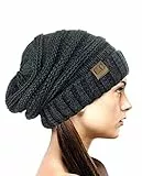 NYFASHION101 Lose bauschige Winter Strickmütze Beanie - Schwarz/Grau Mix