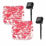 MUXIJIA 2 Stück Solar-Lichterketten für den Außenbereich, 7M / 23Ft 50 LEDS-wasserdichte Lichterketten 8-Modus-Solar-Lichterketten zum Dekorieren von Garten, Terrasse, Hof, Party (Rot)