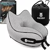SNUGL Nackenkissen Memory Foam Waschbar & Verstellbar | Kuscheliges Nacken Reisekissen Für Flugzeug, Auto & Unterwegs | Reise-Kissen Nackenhörnchen, Neck Travel Pillow (Grau, Erwachsener Normal)