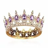 Barocke Diademe Brautkrone Kristallkönigin Krone Volles Rundes Diadem Funkelnd Lila Strass Prinzessin Karneval Kopfschmuck Schmuck für Halloween Kostüm Hochzeit Prom Geburtstag Festzug Party Stirnband