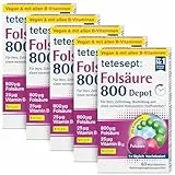 tetesept Folsäure 800 Depot – 5 x 60 Minitabletten – Nahrungsergänzungsmittel mit Depot-Technologie - inklusive aller B-Vitamine für eine Rundumversorgung - Vegan