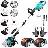 Rasentrimmer mit Akku,Elektro Rasentrimmer mit 2 X 4.0Ah Akkus und Ladegerätn,freischneider mit unkrautbürste,1000W Bürstenloser Motor,Elektro Trimmer Gartenkantenfräser für Garden und Rasen