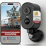 PetTec Cam Free 4G Überwachungskamera [4G/LTE OHNE WLAN] mit Akku & Schwenk Funktion - Outdoorkamera 3MP Ultravision, Bewegungserkennung, 15m Nachtsicht IP65 Flutlicht Sirene, Rückfahrkamera