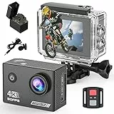 Yolansin 4K30fps Action Cam wasserdichte- 131ft/40m Unterwasserkamera EIS, WiFi Kamera 170°Winkel Sportkamera, HD 20MP Fahrradkamera mit 2.4G Fernbedienung 2 Batterien & Helmzubehör Kit