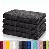 Lavea® 4er Set Handtücher 50x100 cm, Elena Frottiererie, 100% Baumwolle, Frottier Badetuch, saugstark und weich, Sporthandtuch, 60°C waschbar, trocknergeeignet, Handtuch Set, Frottee, Anthrazit