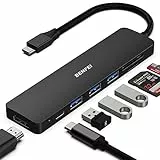 BENFEI 7 in 1 USB C Hub, USB-C Multiport Adapter mit USB Typ-C auf HDMI, USB-C auf SD TF Kartenleser/3 USB 3.0/60W Power Delivery mit iPhone 15 Pro/Max MacBook Pro/Air 2023, iPad