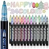 Lenski Nikolaus Geschenke Kinder Weihnachtsgeschenke für Kinder, Geschenke für Mädchen Geschenke 4-12 Jahre, 24 Glitzerstifte Magische Stifte Metallic Outline Marker Zauberstifte Basteln