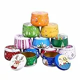 HEMOTON Weihnachten Kerze Dosen, 12 Stück Leere kerzendosen Mini Metalldose mit Deckel, Kerzenbehälter Dosen, Weihnachtsgeschenkset, für Weihnachts, Geburtstag Party, Süßigkeitendose,DIY Kerzen