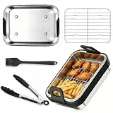 5er-Pack Edelstahl Auflaufform Set Ninja Heißluftfritteuse/Airfryer Zubehör mit Ninja AF400EU/AF451EU/AF500EU/DZ400EU, with Abnehmbarem Silikongriff, Abtropfgitter, Silikonpinsel und Zange,BPA-Free