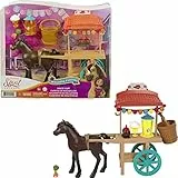 Dreamworks Spirit GXF69 - 'Spirit - frei und ungezähmt' Miradero Festivalstand mit rollenden Rädern, Überdachung, 12,7 cm großem Pony und passendem Zubehör, tolles Geschenk für Kinder ab 3 Jahren