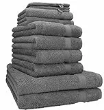 Betz Premium Handtuch-Set 10-teilig – 100% Baumwolle – Oeko-TEX® Zertifiziert – saugfähig&weich – 470g/m² – Duschtücher, Handtücher, Gästetücher & Waschhandschuhe Farbe anthrazit