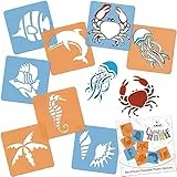 NAKLEO Schablonen Malen für Kinder, 8 Stück Set 15x15cm Meer Tiere, Kinder Kreatives Zeichenschablonen, Kunststoff Wiederverwendbar Malschablone DIY Handwerk, Papier Wand Holz Stoff