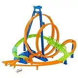 Hot Wheels Track Set, Episches Crash-Rennen mit 5 Crash-Zonen, motorisiertem Beschleuniger und 1 Hot Wheels Auto im Maßstab 1:64, leicht aufzubewahren, HTP55