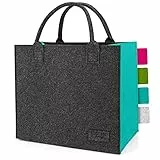 sølmo I Filztasche – Einkaufstasche I groß & faltbar I Shopper Damen, Shopping Bag Tragetasche, Henkeltasche Damen, Filz Tasche, Grau Anthrazit/Blau