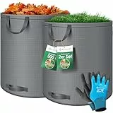 KESSER® Gartensack 2x 500L Set Laubsack Gartenabfallsack inkl. Handschuhe - Selbststehend 4 Griffe Stabil Robust & Faltbar - Laubsäcke Rasenschnitt Gartensäcke für Gartenabfälle Grünschnitt Anthrazit