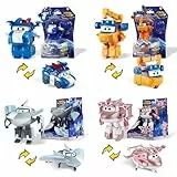 Super Wings Transforming Figuren 4 Pack, 5 cm Lucie & Marty & Traver & Golden Girl, Roboter zu Flugzeug, Spielzeug ab 3 Jahren,Batteriefrei, Sicherer ABS-Kunststoff, Action-Figuren zum Sammeln