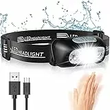 Glangeh Kopflampe LED Wiederaufladbar, Angelbeleuchtung mit Bewegungssensor & 4 Lichtmodi, IPX6 Wasserdicht, 1200 mAh Akku Kopflampe Beleuchtung für Joggen Laufen Campen Angeln Wandern Handwerker