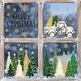 Horaldaily 4 PCS Weihnachten Fenster Aufkleber, Weihnachtsbäume Richtig Auto Hierher Snowflake für Home Party Zubehör Ladenfenster Glas Display Dekoration