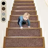 ToStair Stufenmatten, 76cmx20cm(15 stück) Anti-Rutsch Treppen Treppenstufen für Holzstufen, Stufenschutz Stufenteppich Innenbereich für Kinder Ältere und Hunde,Braun