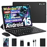 BIEGEDY Tablet 10 Zoll Android 15, 20 GB RAM + 128 GB ROM (TF 2 TB), Octa-Core, Widevine L1, GMS, 5G+2.4G WLAN 6, 5 + 8 MP, 6000 mAh, Bluetooth 5.0, Tablet mit Tastatur und Maus – Schwarz