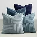 EMEMA Kissenbezug Kordsamt 4er Set Patchwork Kissenhülle 40x40 cm Zierkissenbezug Dekokissen Sofakissen Kord Dekorative Kissen für Sofa Sessel Zuhause Schlafzimmer Dunkelblaue Serie