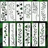 TIESOME 12 Stück Blatt-Ranken-Schablonen, Wiederverwendbare Schablonen für Wandgestaltung, DIY-Bastelprojekte, Malschablonen für Holz, Wände, Leinwand, Möbel