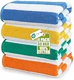 Utopia Towels - Große Strandtücher Cabana-Streifen (76 x 152 cm) - 100% gesponnene Baumwolle, weich und saugfähige Handtücher (4er-Pack, Blau, Gelb, Grün und Orange)
