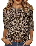 Zeagoo Damen Shirt 3/4 Arm Rundhals Oberteil Leo Casual Work T Shirt Sommer Leopard L