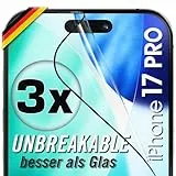 UTECTION 3X Panzerfolie [Besser als Glas] für iPhone 17 PRO - Unzerstörbarer Displayschutz - Perfekte passform - Schutzfolie mit ALLEN Hüllen kompatibel - Super Haptik & Kinderleichte Anbringung