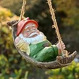 TERESA'S COLLECTIONS Gartenzwerge Gartendeko für Draußen Liegender Zwerg Gartenfigur aus Hängematte Kunstharz Wasserdicht Gartenwichtel Figur GNOME Gartendeko Geschenke für Frauen