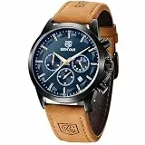 BENYAR by Herren-Armbanduhr, Chronograph, wasserdicht, Leuchtend, Datum, großes Zifferblatt, klassisch, modisch, Business, Analog, Quarz, Elegantes Geschenk für Männer, Braun, Schwarz, Blau, Men