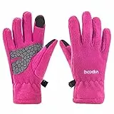 Arcweg Handschuhe Kinder Fleece Warm Laufhandschuhe Winter Gloves rutschfest Fahrradhandschuhe Touchscreen Winterhandschuhe Jungen Mädchen Fingerhandschuhe Camping Laufen Altrosa L-XL 7-8 Jahre