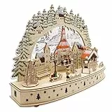 Wichtelstube-Kollektion LED Schwibbogen Seiffener Kirche Weihnachtsmarkt Winterlandschaft, Lichterbogen indirekt beleuchtet Schwippbogen Echtholz beidseitig bemalt