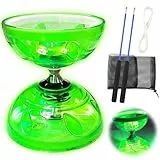 Diabolo Freiläufer mit kugellager Dreifache Lagerung Set, 4,5mm Diabolo Leuchtend im Dunkeln Freizeitsport Kinder Jonglierspielzeug mit Handstäben für Kinder & Erwachsene (Grün)