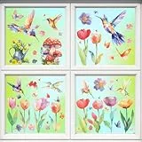 Fensterbilder Frühling, 9 Blatt Blumen Vögel Fenstersticker Frühling Selbstklebend Fensteraufkleber Wiederverwendbar Fensterfolie Beidseitig Fenster Sticker, für Kinderzimmer Küche Sommer Fensterdeko