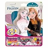 Cefa Toys Giga Block 5-in-1 Frozen Aktivitäten, 25 FSC-Malbögen, 8 Wachsmalstifte, 5 Filzstifte, 5 Wasserfarben und Blatt mit abnehmbaren Aufklebern. Geeignet für Kinder ab 3 Jahren.