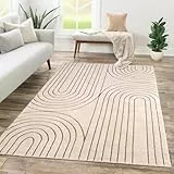 TT Home Wohnzimmer Teppich Kurzflor Geometrisches Design Abstrakte Optik, Farbe:Creme, Größe:160x230 cm