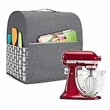 Yarwo Abdeckhaube Kompatibel mit Kitchen Aid Küchenmaschine Zubehör, Schutzhülle mit Oberem Griff für Standmixer Küchenmaschine und Zubehör, Grau mit Pfeilmuster