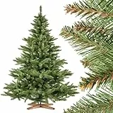 FairyTrees Weihnachtsbaum künstlich 180cm NORDMANNTANNE mit Christbaum Holzständer | TESTSIEGER Tannenbaum künstlich mit grünem Stamm | Made in EU